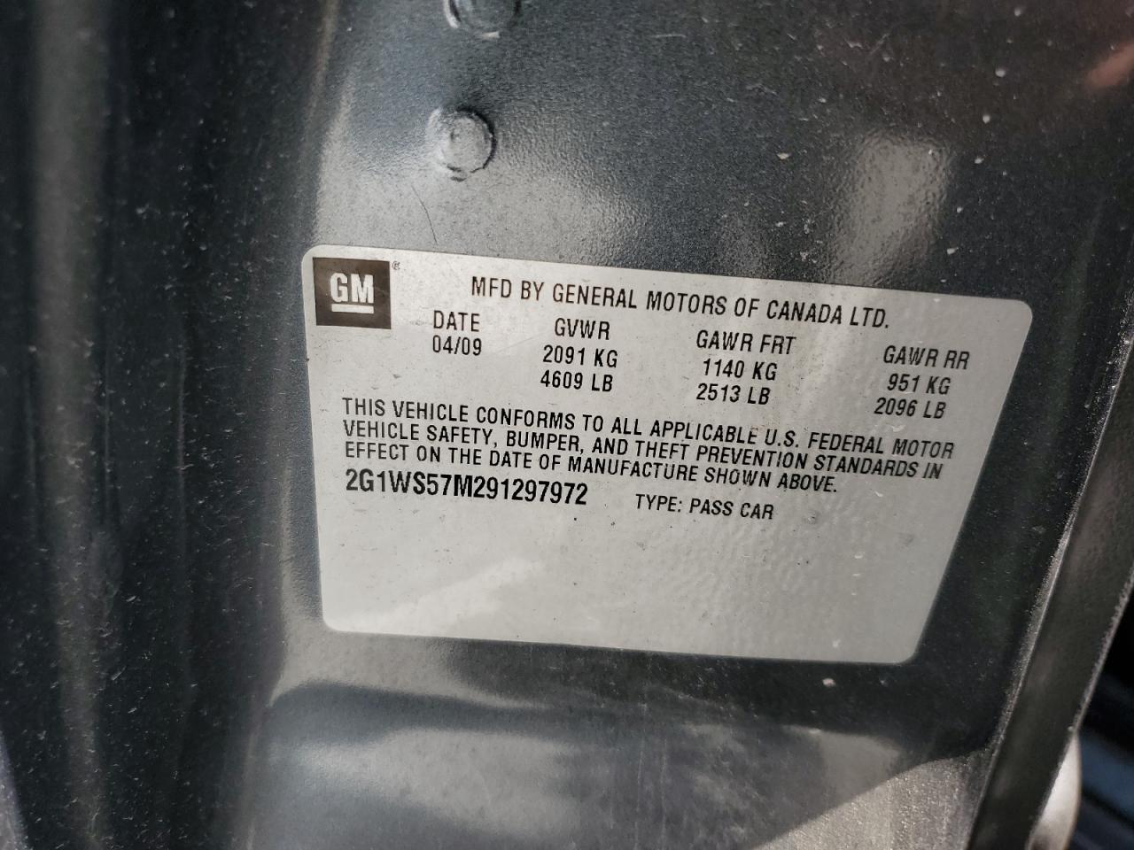 2009 Chevrolet Impala Police VIN: 2G1WS57M291297972 Lot: 68134445