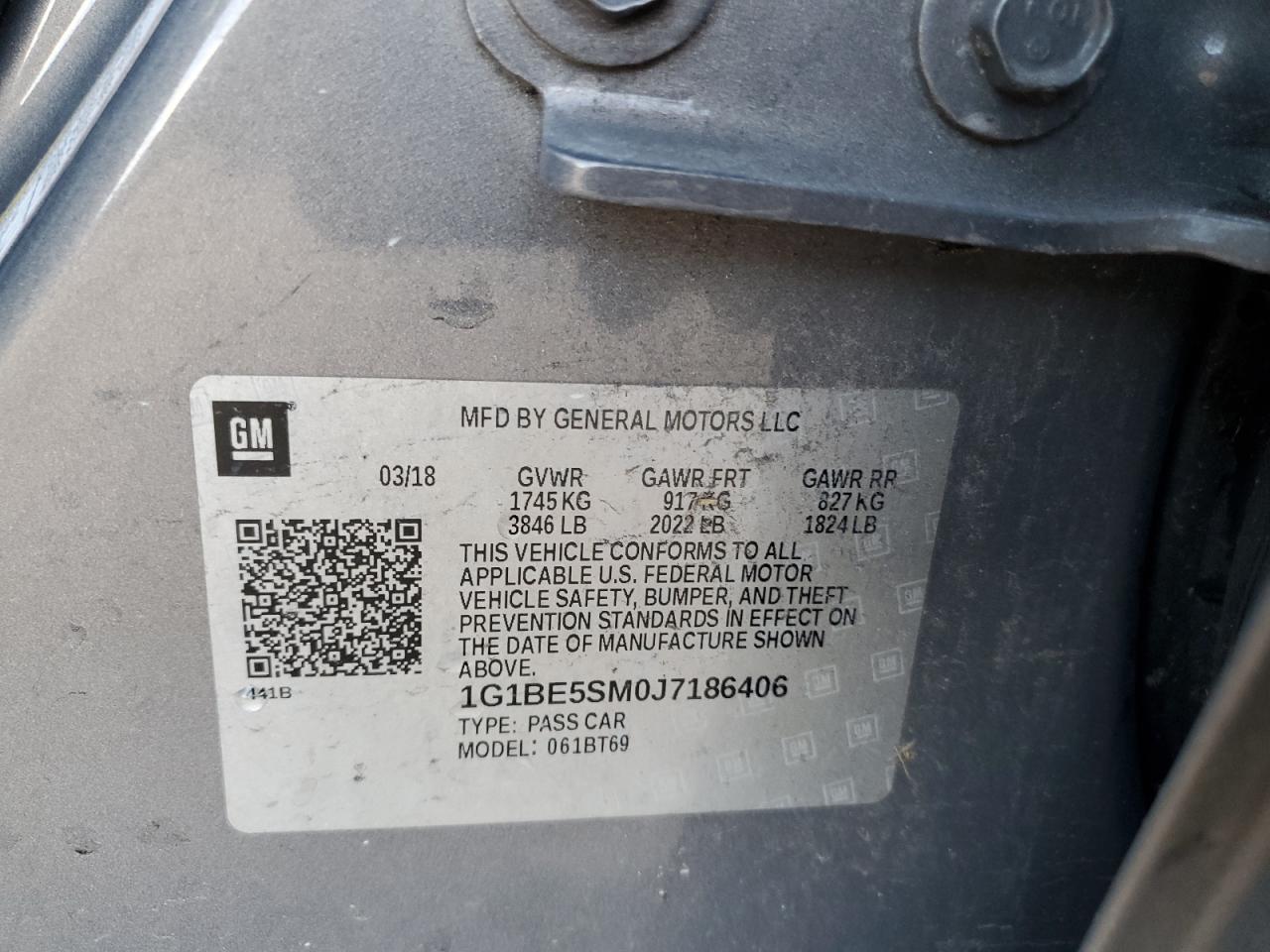 2018 Chevrolet Cruze Lt VIN: 1G1BE5SM0J7186406 Lot: 84804385