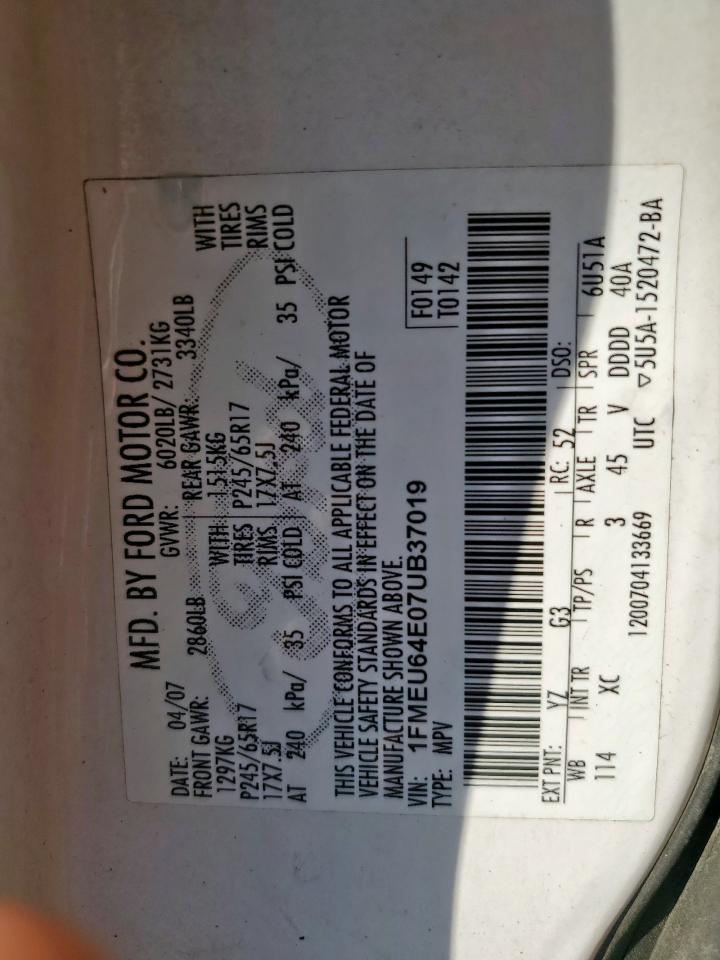 2007 Ford Explorer Eddie Bauer VIN: 1FMEU64E07UB37019 Lot: 84895885