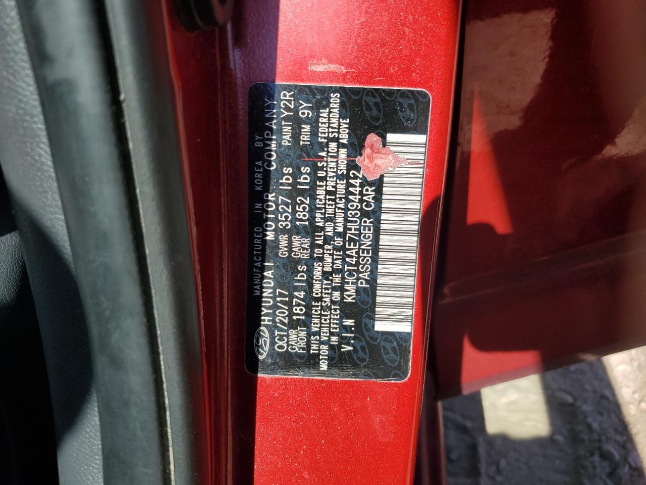 2017 Hyundai Accent Se VIN: KMHCT4AE7HU394442 Lot: 85539715