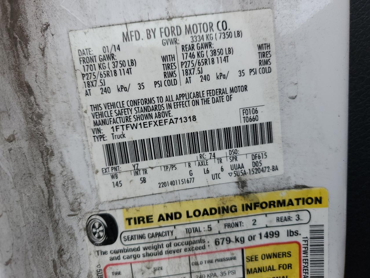 2014 Ford F150 Supercrew VIN: 1FTFW1EFXEFA71318 Lot: 85207445