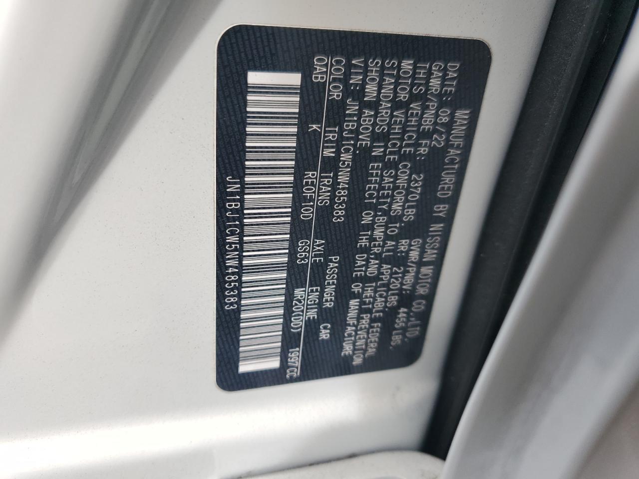 2022 Nissan Rogue Sport Sl VIN: JN1BJ1CW5NW485383 Lot: 82197965