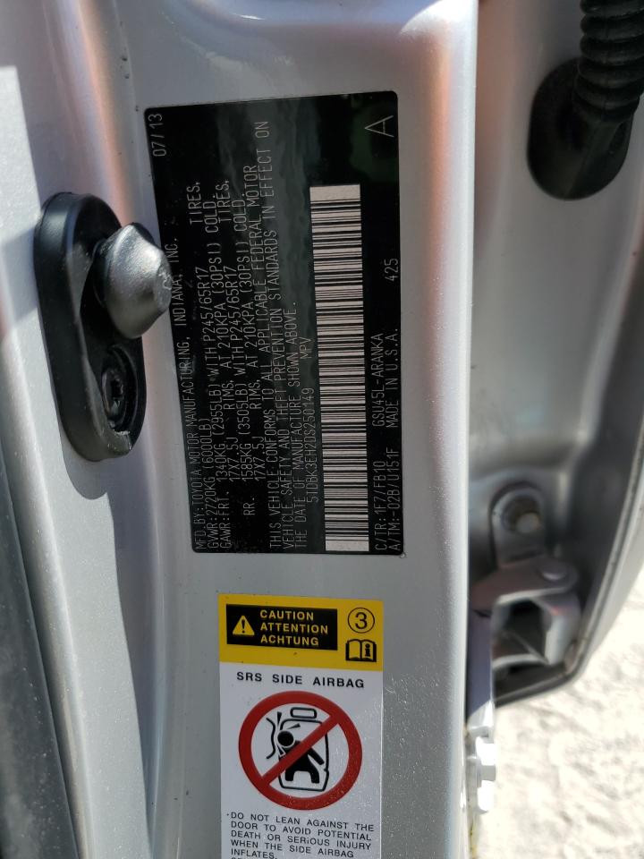 2013 Toyota Highlander Base VIN: 5TDBK3EH2DS250149 Lot: 85198555