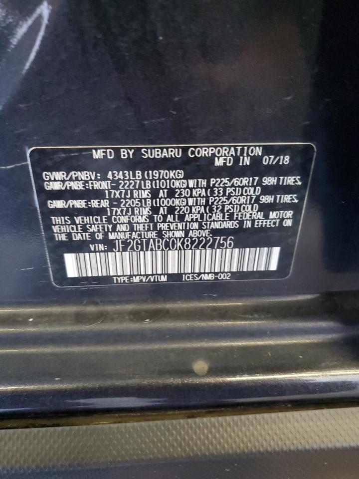 2019 Subaru Crosstrek VIN: JF2GTABC0K8222756 Lot: 85578725