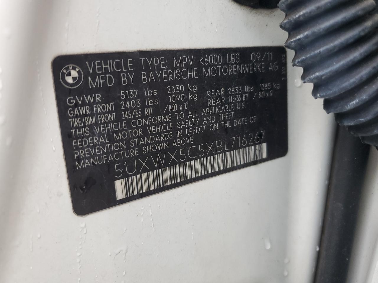 2011 BMW X3 xDrive28I VIN: 5UXWX5C5XBL716267 Lot: 82362945