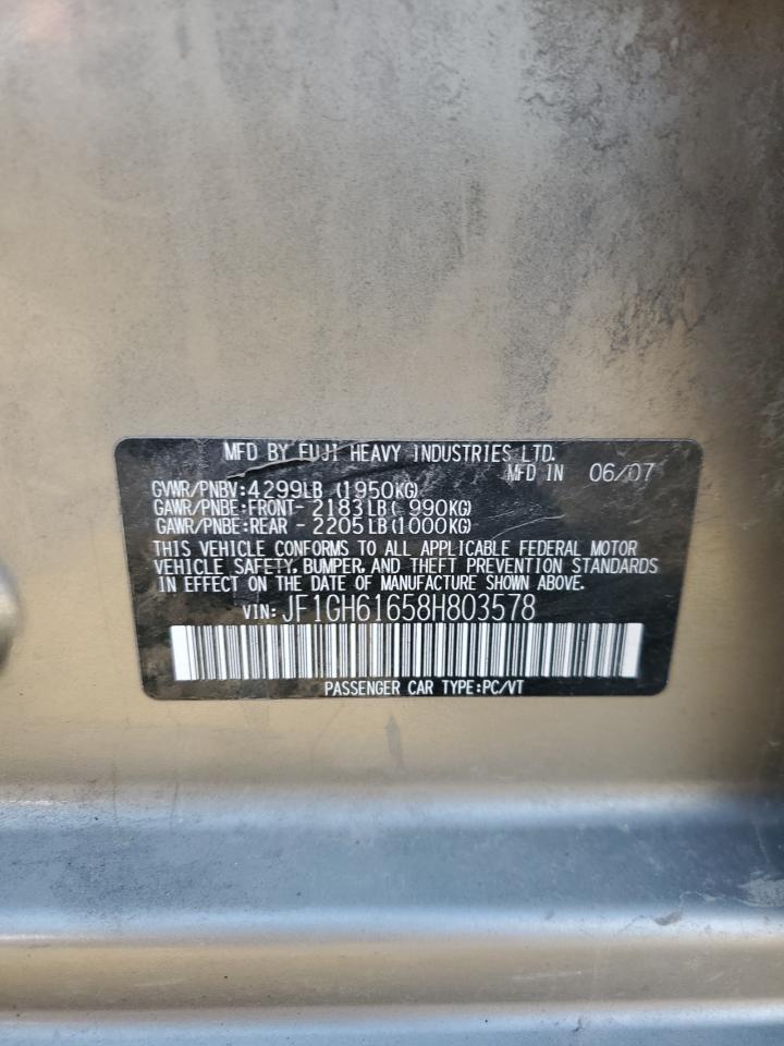 2008 Subaru Impreza 2.5I VIN: JF1GH61658H803578 Lot: 90884975