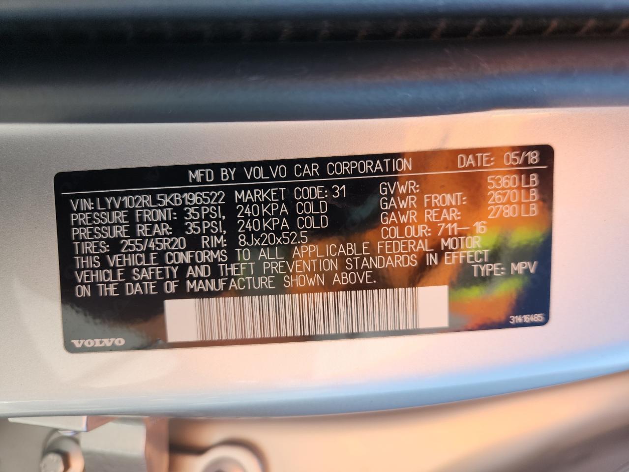 2019 Volvo Xc60 T5 Inscription VIN: LYV102RL5KB196522 Lot: 82532325