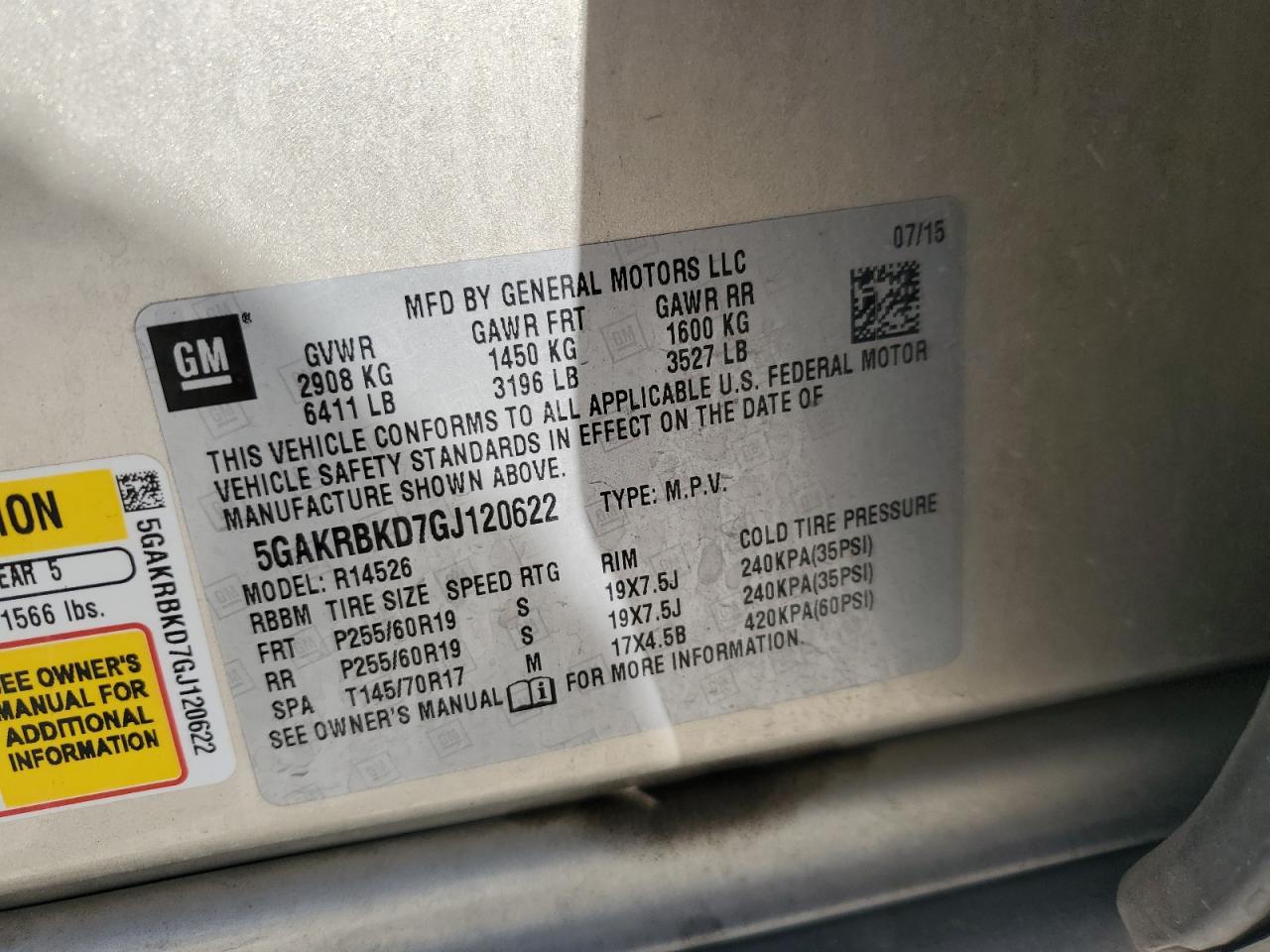 2016 Buick Enclave VIN: 5GAKRBKD7GJ120622 Lot: 87236875