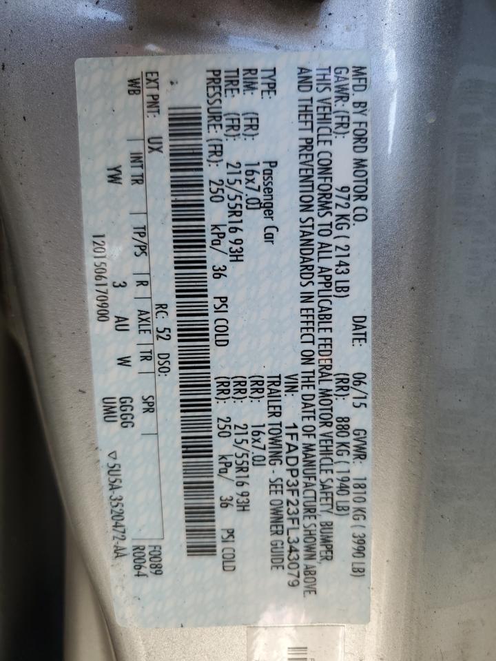 2015 Ford Focus Se VIN: 1FADP3F23FL343079 Lot: 90895415