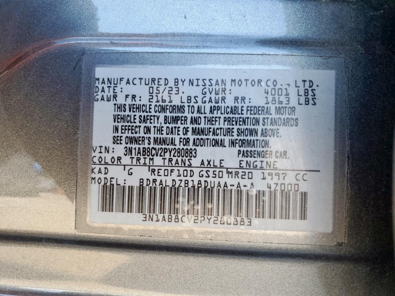 2023 Nissan Sentra Sv VIN: 3N1AB8CV2PY280883 Lot: 82244675