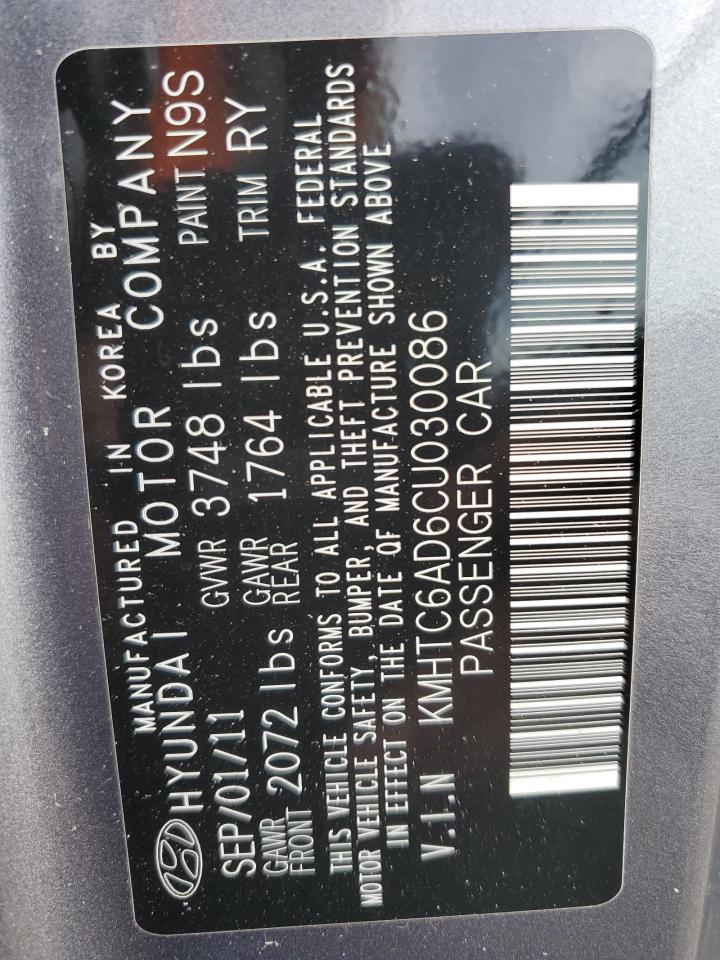 2012 Hyundai Veloster VIN: KMHTC6AD6CU030086 Lot: 85565465