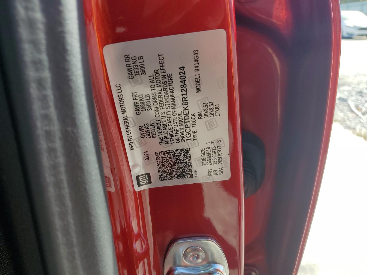 2024 Chevrolet Colorado Z71 VIN: 1GCPTDEK8R1284024 Lot: 82506365