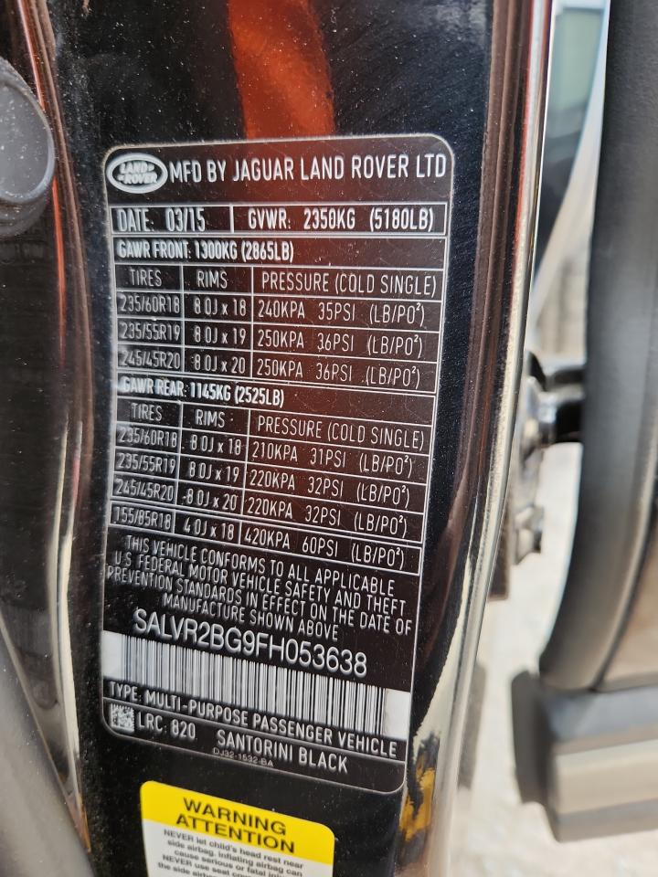 2015 Land Rover Range Rover Evoque Pure Premium VIN: SALVR2BG9FH053638 Lot: 82711085