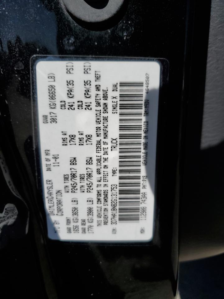 2002 Dodge Ram 1500 VIN: 3D7HA18N82G131753 Lot: 82362135