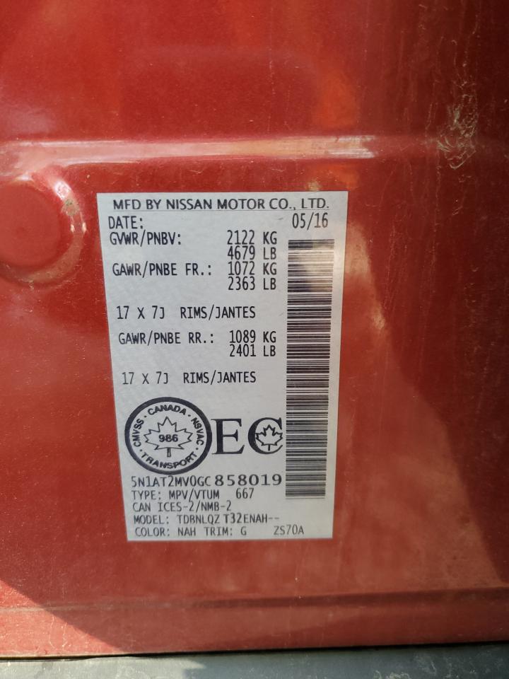 2016 Nissan Rogue S VIN: 5N1AT2MV0GC858019 Lot: 82034635