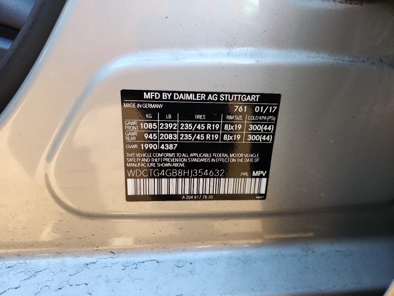 2017 Mercedes-Benz Gla 250 4Matic VIN: WDCTG4GB8HJ354632 Lot: 84630095