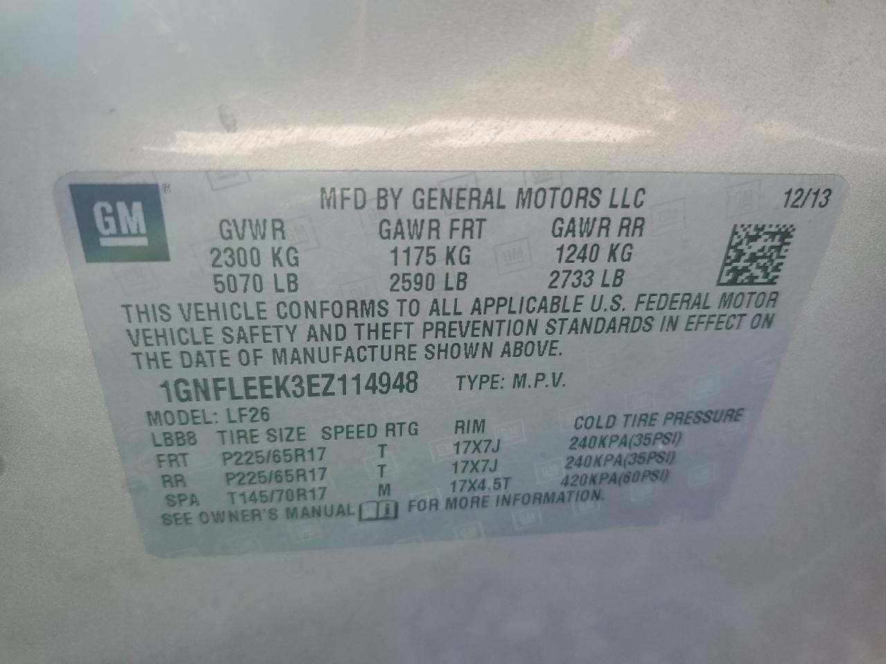 2014 Chevrolet Equinox Ls VIN: 1GNFLEEK3EZ114948 Lot: 96814155