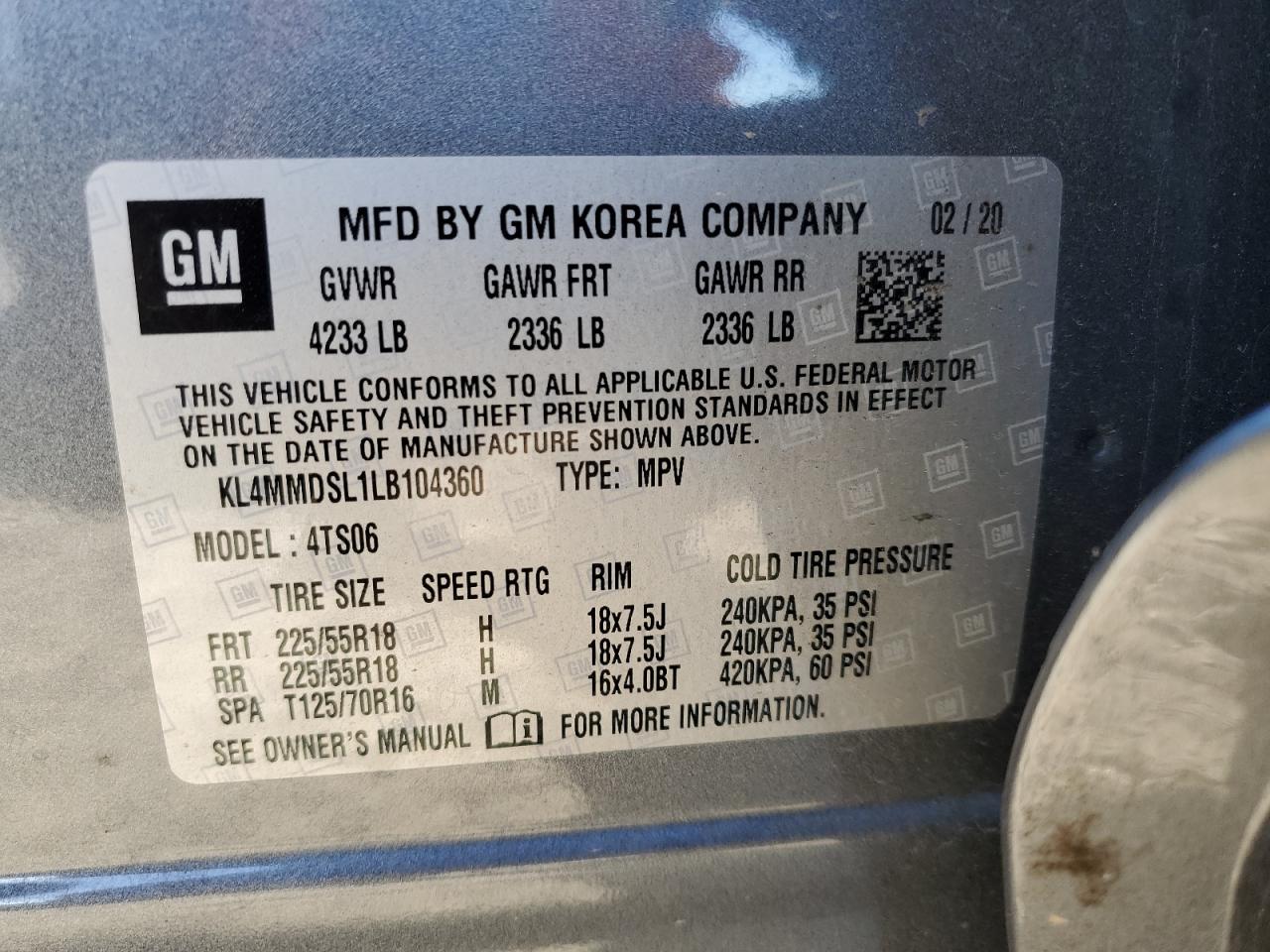 2020 Buick Encore Gx Select VIN: KL4MMDSL1LB104360 Lot: 89648465