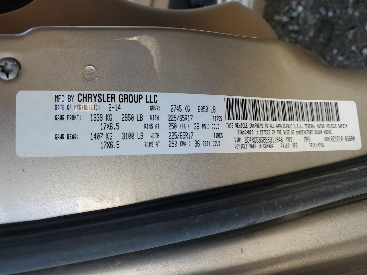2014 Dodge Grand Caravan Se VIN: 2C4RDGBG8ER311946 Lot: 85882585