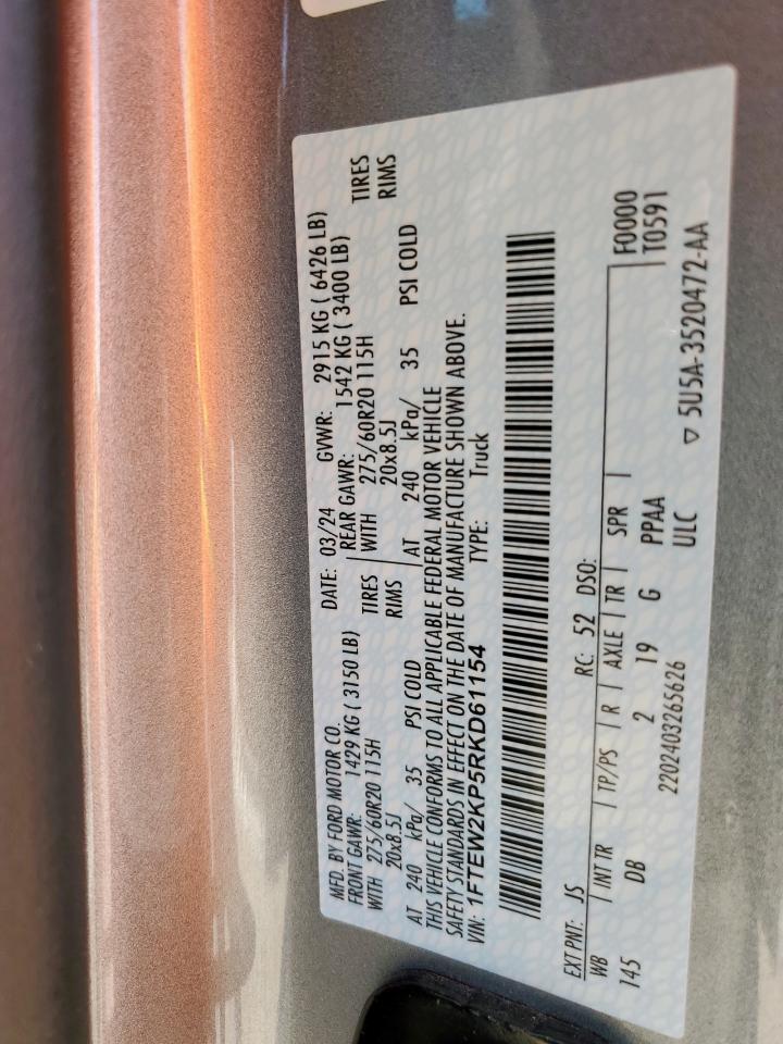 2024 Ford F150 Stx VIN: 1FTEW2KP5RKD61154 Lot: 86098695