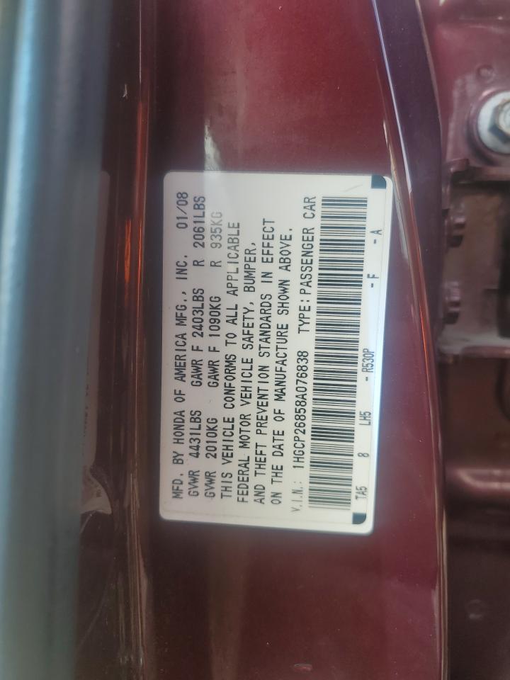 2008 Honda Accord Exl VIN: 1HGCP26858A076838 Lot: 85570725