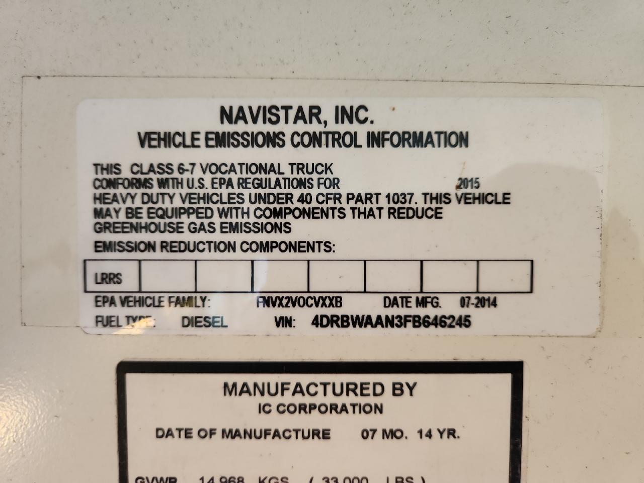 2015 Ic Corporation Re Series School - School Bus VIN: 4DRBWAAN9FB646248 Lot: 84573155