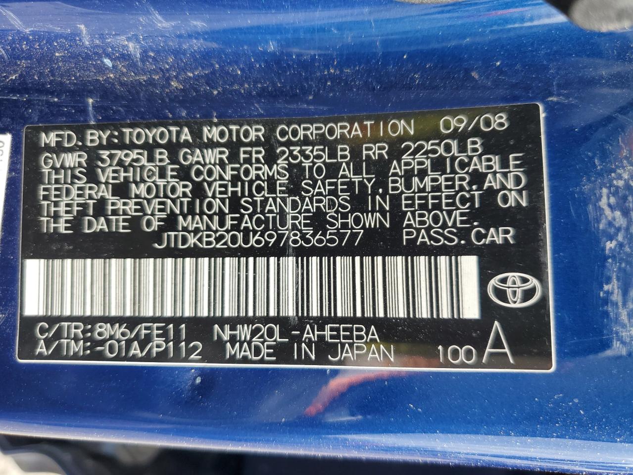 2009 Toyota Prius VIN: JTDKB20U697836577 Lot: 82429085