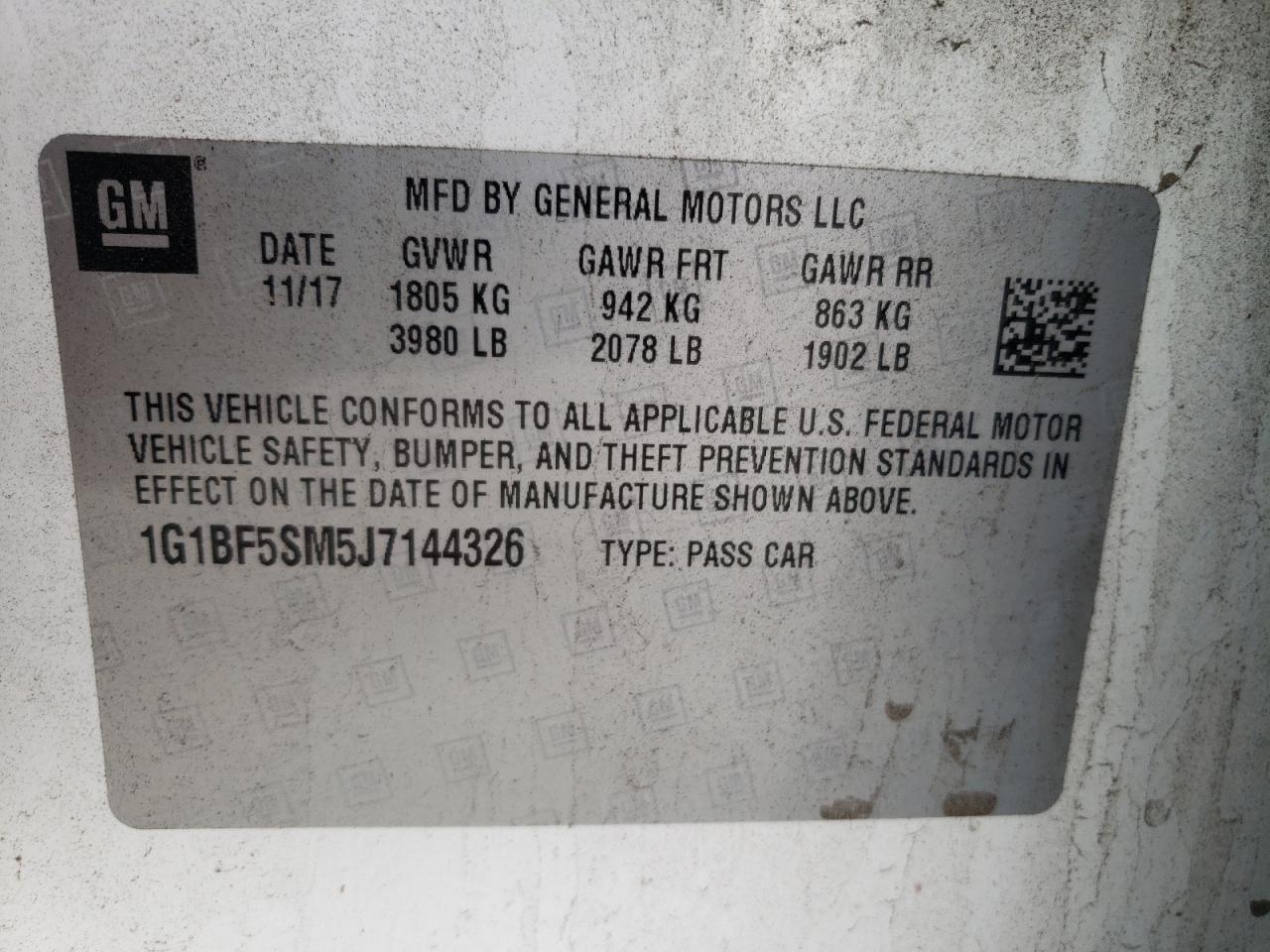 2018 Chevrolet Cruze Premier VIN: 1G1BF5SM5J7144326 Lot: 85756815