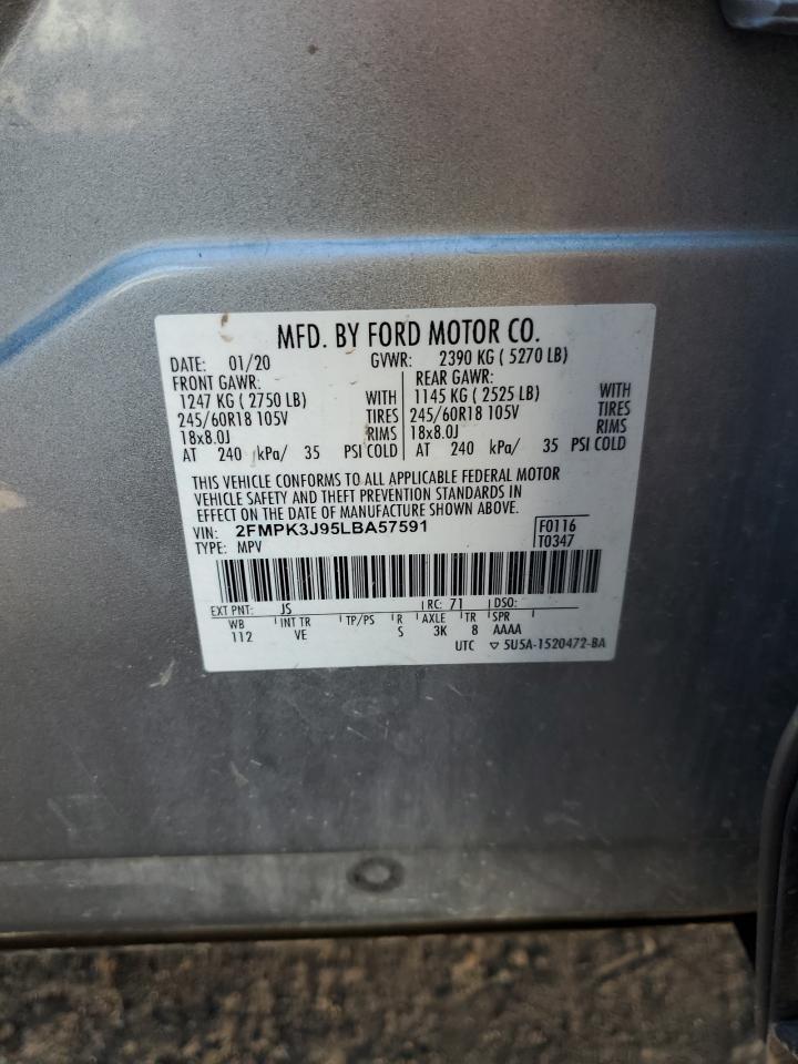 2020 Ford Edge Sel VIN: 2FMPK3J95LBA57591 Lot: 85707125