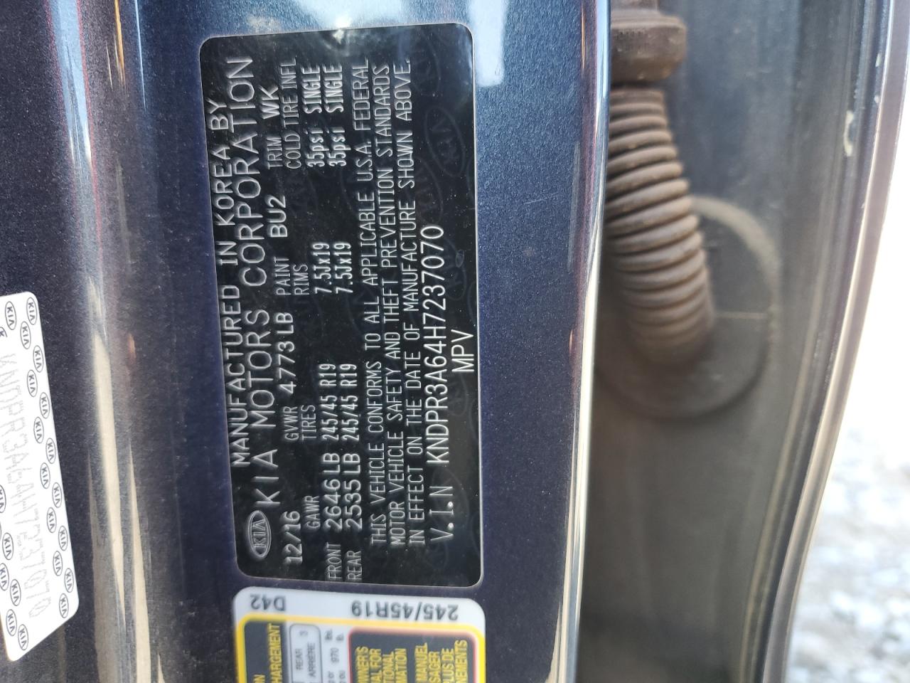 2017 Kia Sportage Sx VIN: KNDPR3A64H7237070 Lot: 84758525