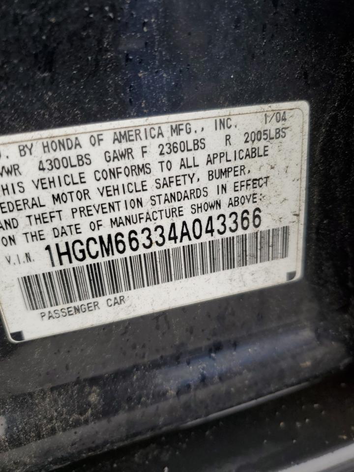 2004 Honda Accord Lx VIN: 1HGCM66334A043366 Lot: 86185275
