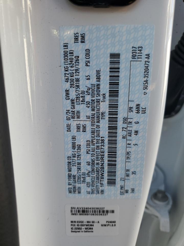 2024 Ford F250 Super Duty VIN: 1FT8W2BN3REE73381 Lot: 82664455