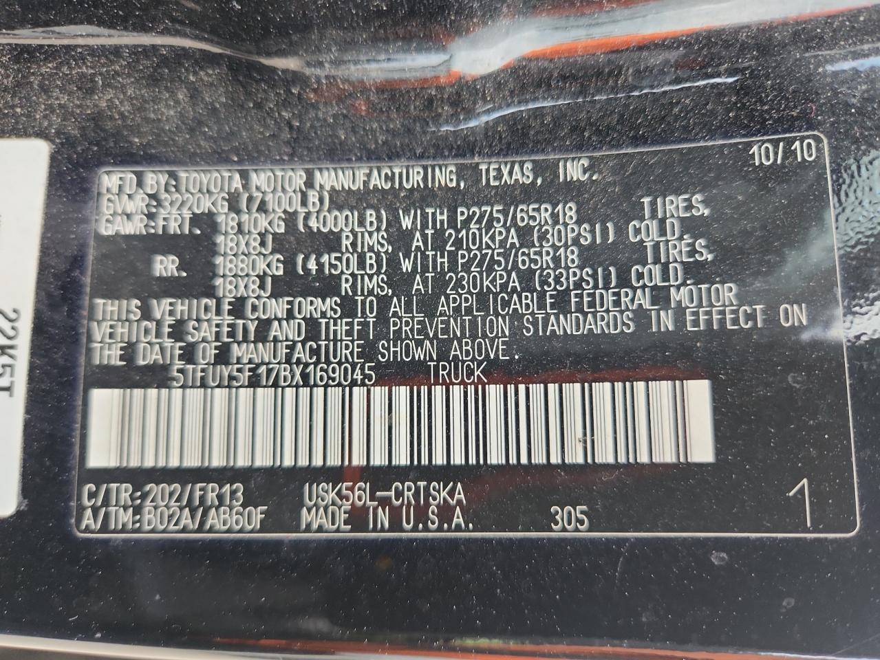 2011 Toyota Tundra Double Cab Sr5 VIN: 5TFUY5F17BX169045 Lot: 85817665