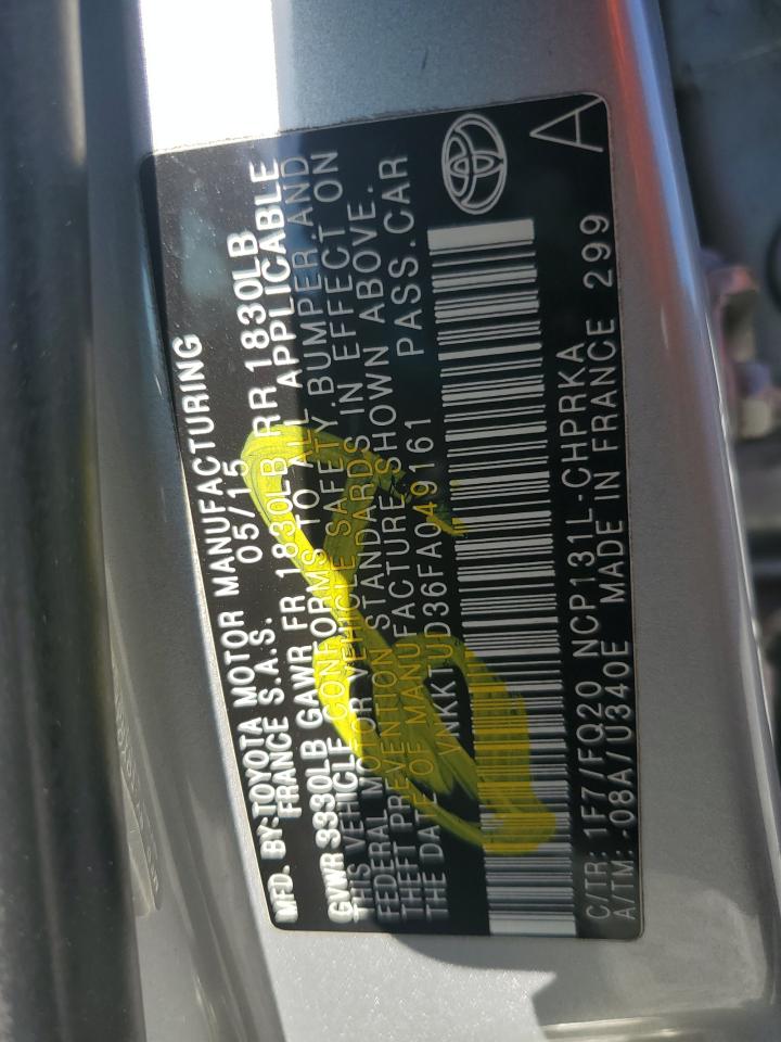 2015 Toyota Yaris VIN: VNKKTUD36FA049161 Lot: 80887795