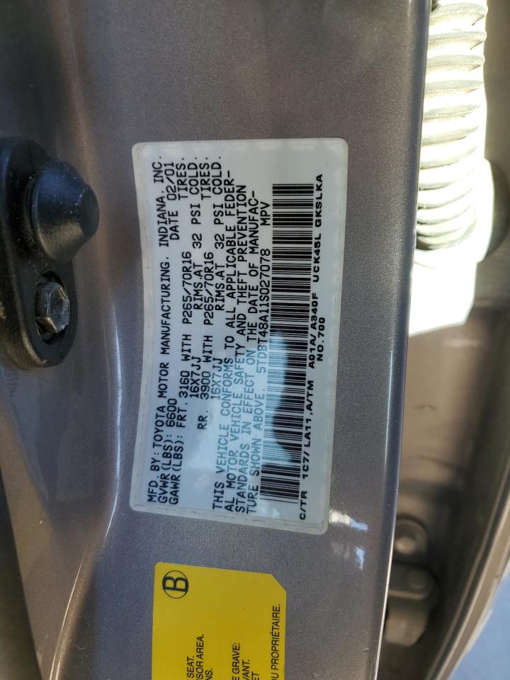 2001 Toyota Sequoia Limited VIN: 5TDBT48A11S027078 Lot: 90687635