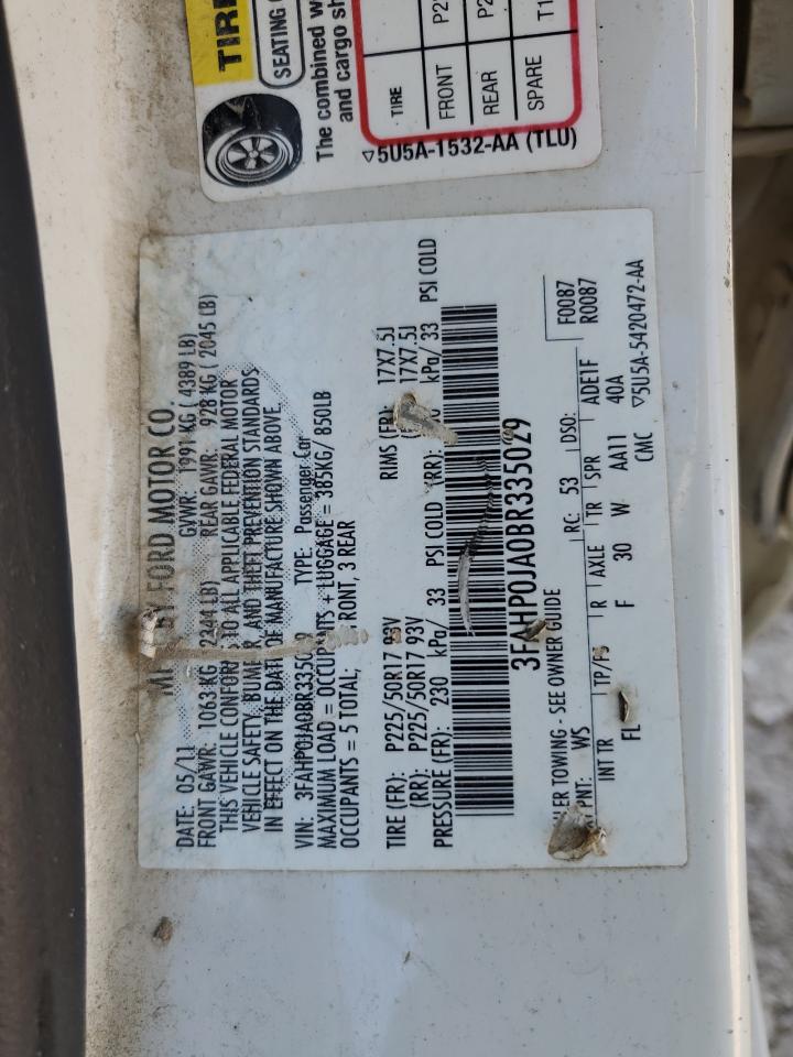 2011 Ford Fusion Sel VIN: 3FAHP0JA0BR335029 Lot: 82656745