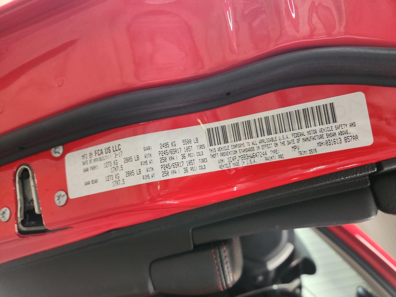 2017 Jeep Cherokee Trailhawk VIN: 1C4PJMBB3HW647244 Lot: 82413945