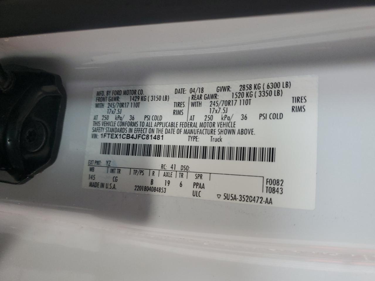 2018 Ford F150 Super Cab VIN: 1FTEX1CB4JFC81481 Lot: 89803665