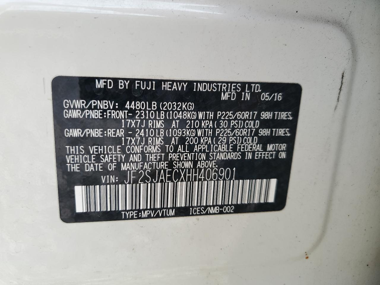 2017 Subaru Forester 2.5I Premium VIN: JF2SJAECXHH406901 Lot: 85822125