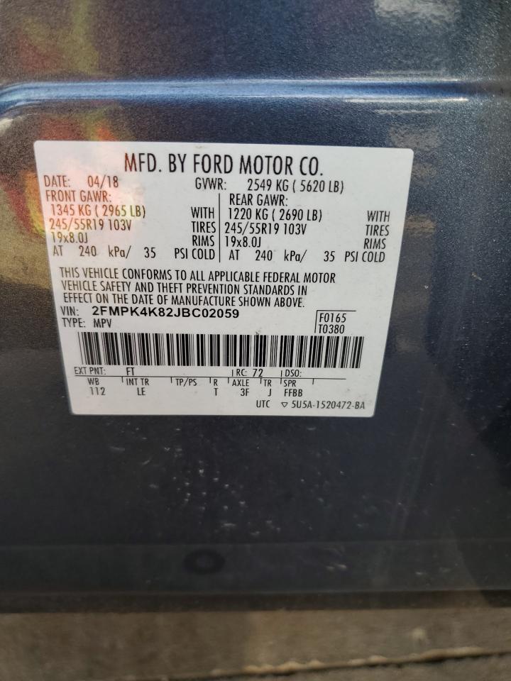 2018 Ford Edge Titanium VIN: 2FMPK4K82JBC02059 Lot: 83943335