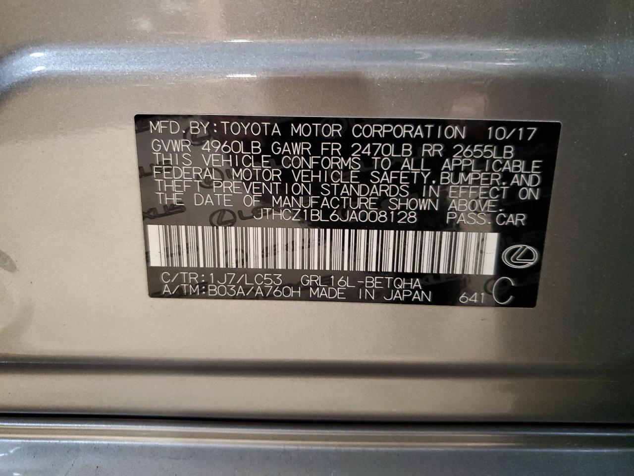 2018 Lexus Gs 350 Base VIN: JTHCZ1BL6JA008128 Lot: 85539125