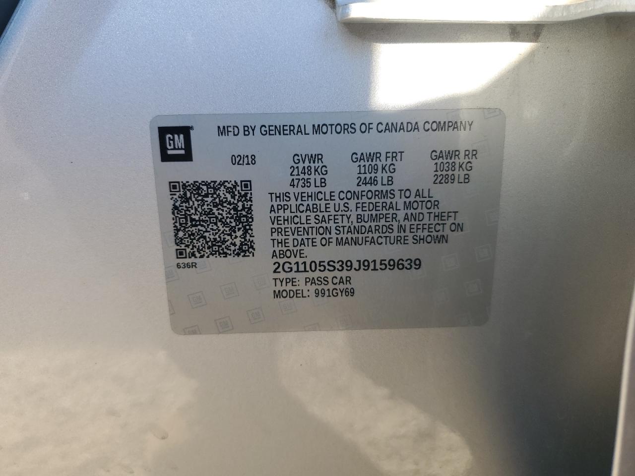 2018 Chevrolet Impala Lt VIN: 2G1105S39J9159639 Lot: 87070525