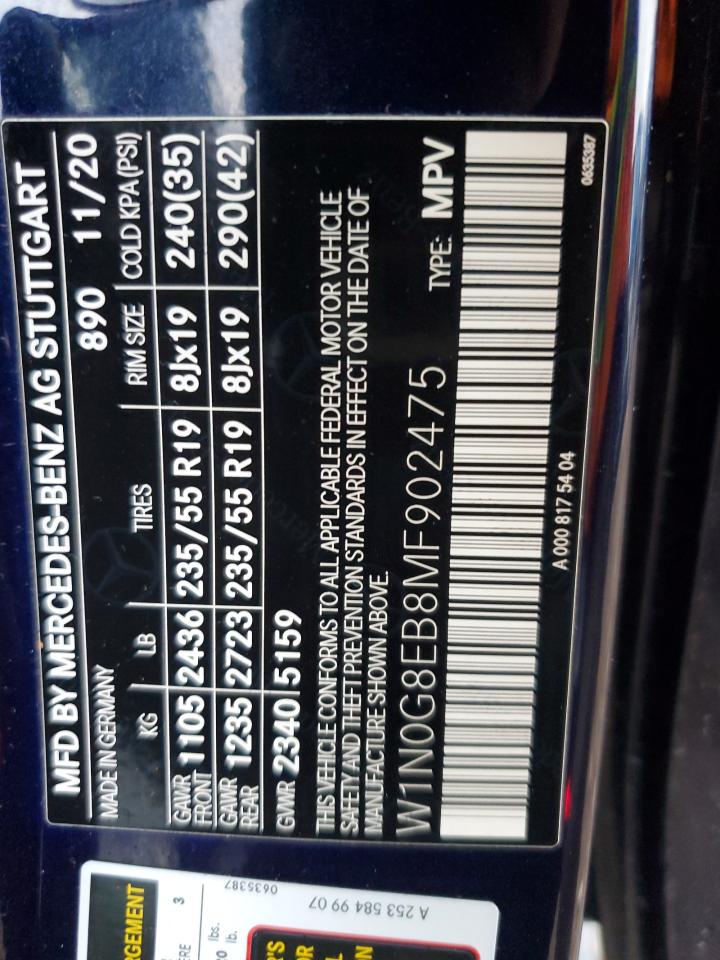 2021 Mercedes-Benz Glc 300 4Matic VIN: W1N0G8EB8MF902475 Lot: 86691995