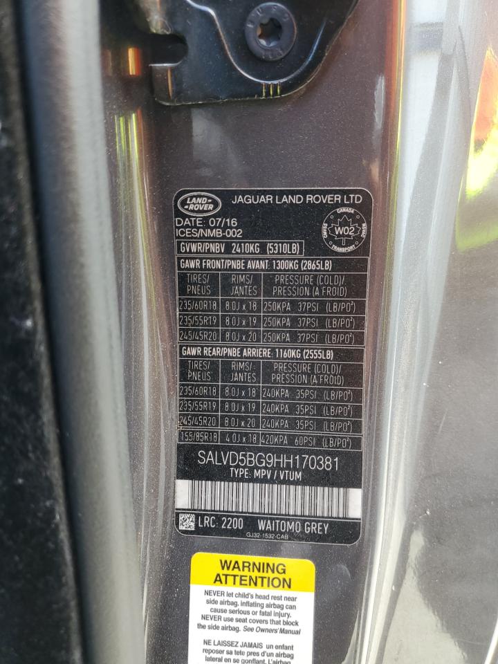 2017 Land Rover Range Rover Evoque Hse Dynamic VIN: SALVD5BG9HH170381 Lot: 85178045