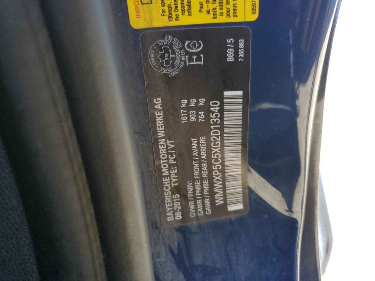 2016 Mini Cooper VIN: WMWXP5C5XG2D13540 Lot: 84736905