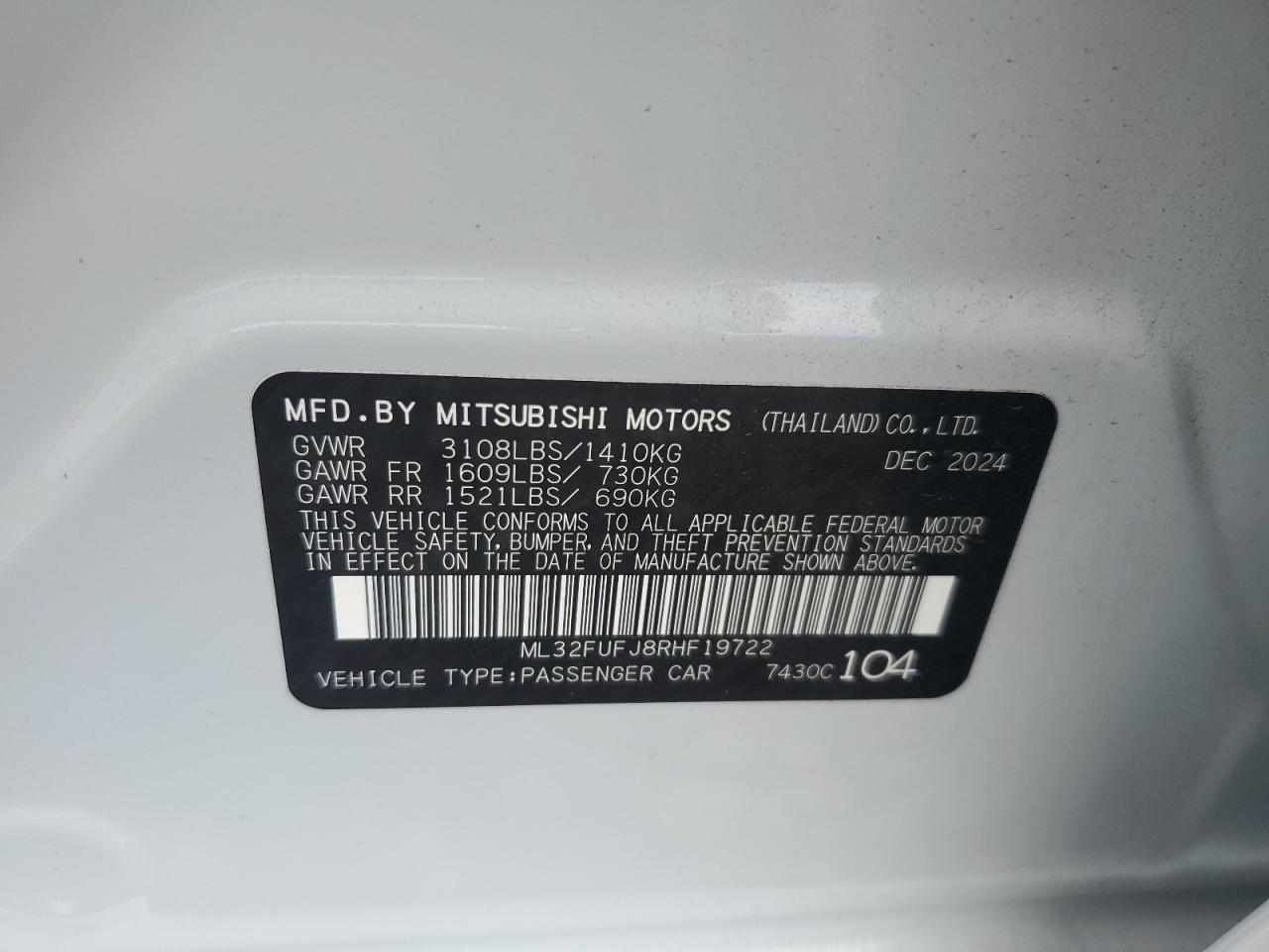 2024 Mitsubishi Mirage G4 Es VIN: ML32FUFJ8RHF19722 Lot: 81886155