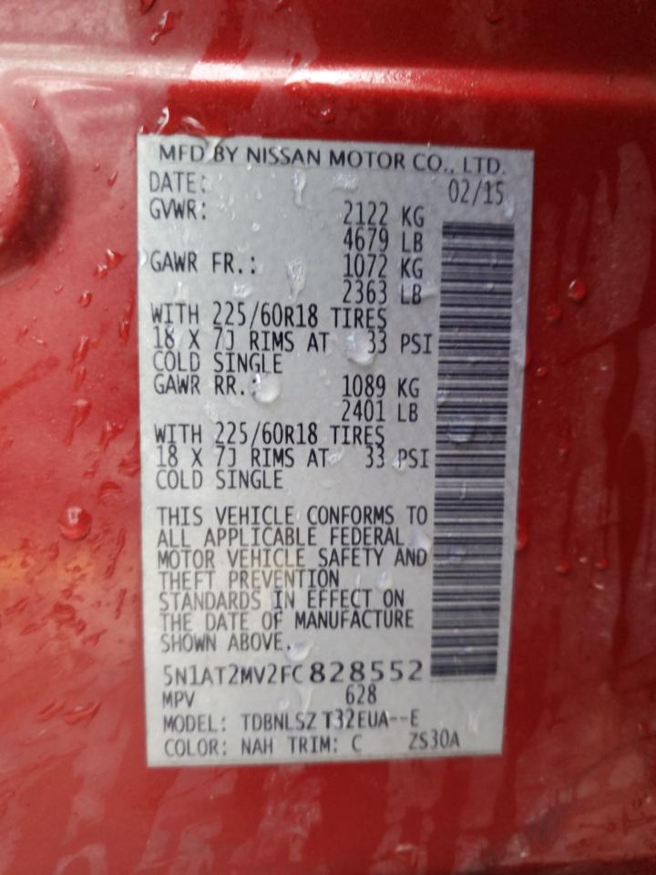 2015 Nissan Rogue S VIN: 5N1AT2MV2FC828552 Lot: 84772125