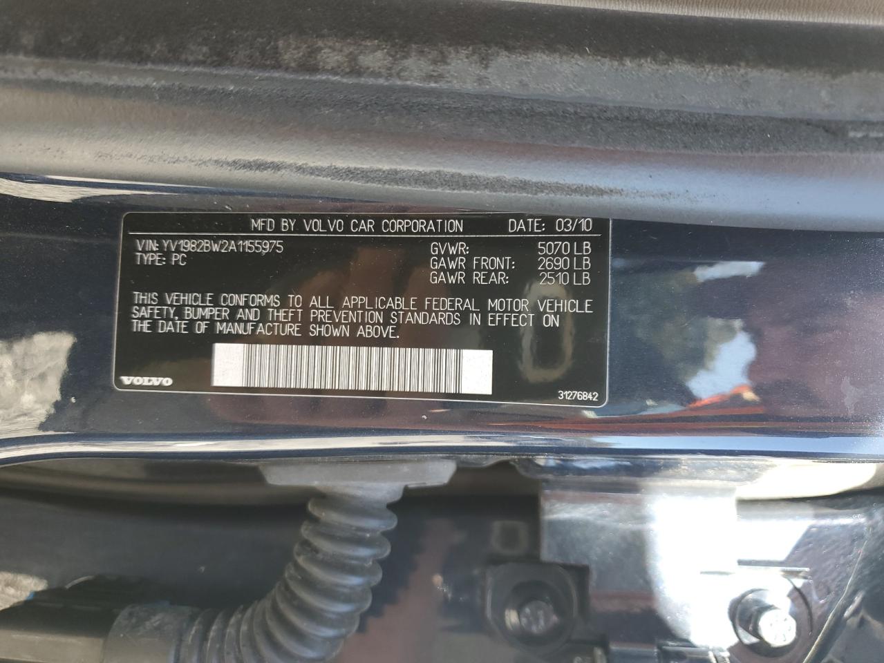 2010 Volvo V70 3.2 VIN: YV1982BW2A1155975 Lot: 89501695