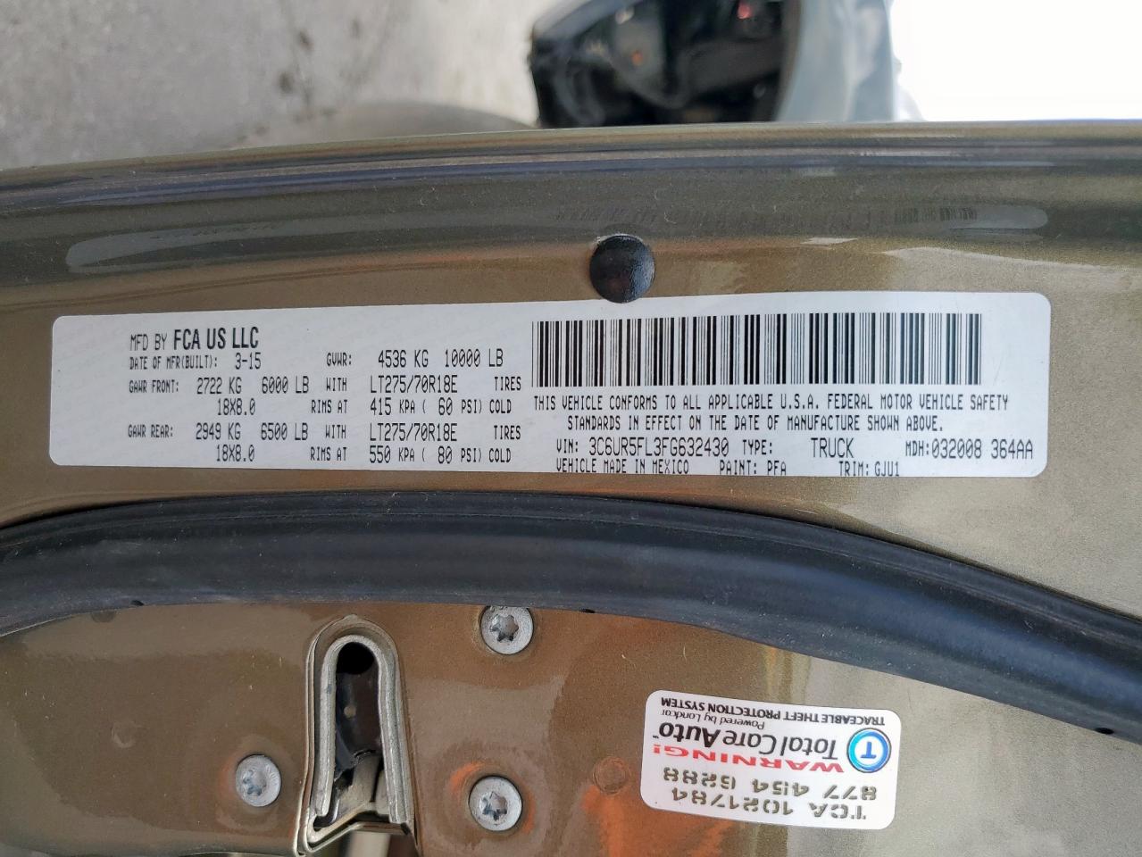 2015 Ram 2500 Laramie VIN: 3C6UR5FL3FG632430 Lot: 81963885