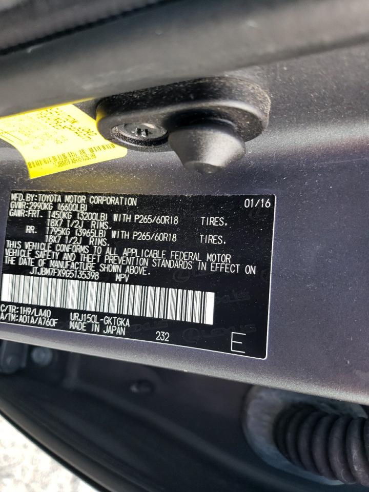 2016 Lexus Gx 460 VIN: JTJBM7FX9G5135398 Lot: 85899305